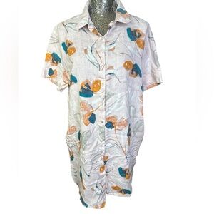 Rachel Zoe 100% Linen a line button down dress floral pink size XL